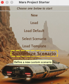 Screenshot of the Mars Project Starter